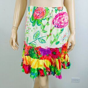 Jams World Lovely Patchwork Floral Print Summery Ruffle Hem Women's Size S Skirt